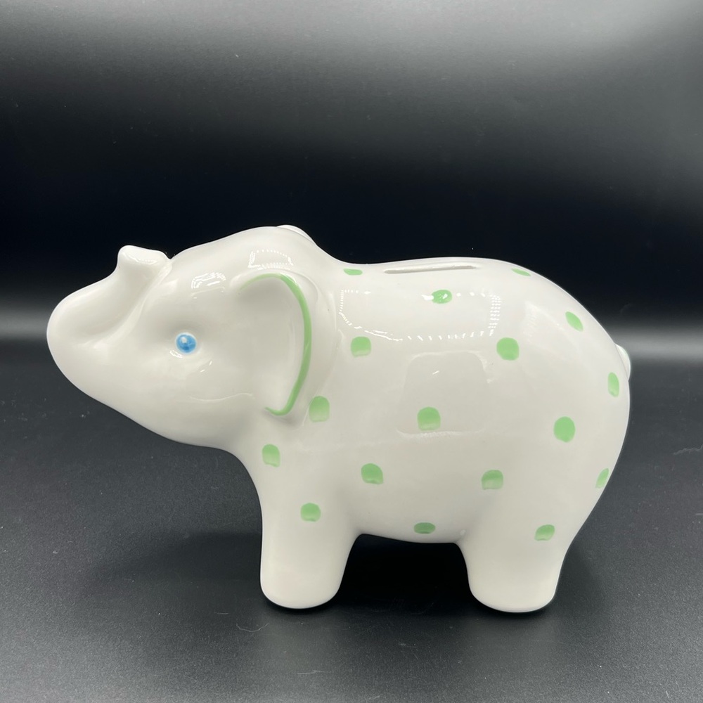 Tiffany & Co Earthenware Green Polka Dots Elephant Piggy Bank Este Ceramiche